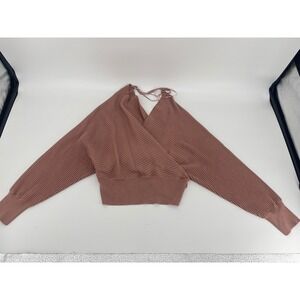 Love Tree Wrap Sweater Womens XL Mauve Excellent Ribbed Knit Cropped